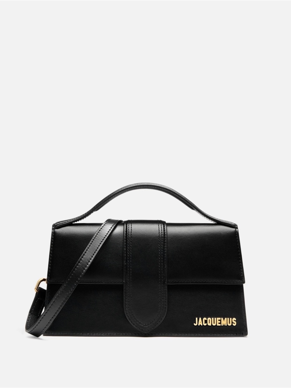 Jacquemus Black Leather Top-Handle Satchel with Gold Logo